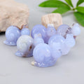 High Quality Hand Carved Gemstone Blue Chalcedony Snail Figurine Small Animal Carving Crystal Gifts Desktop Ornament Home Decor