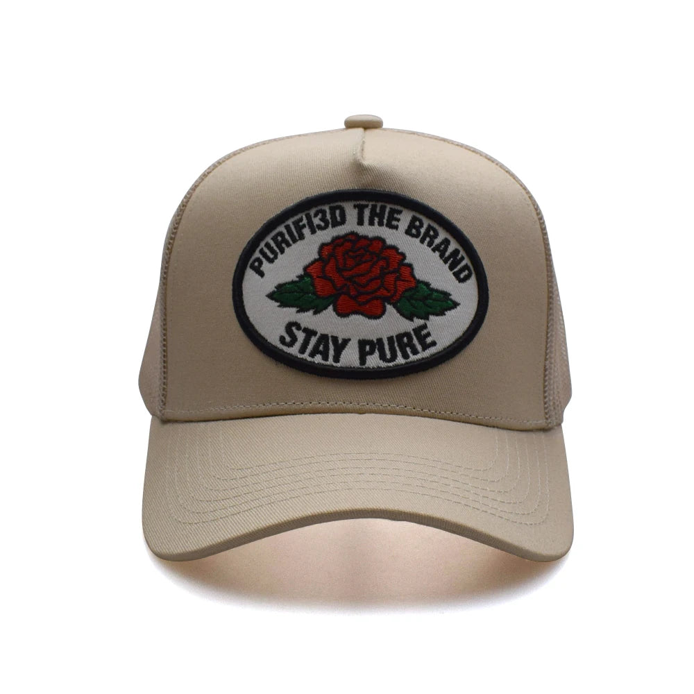 Curved Brim Khaki Fashion Hip Hop Trucker Cap Customized 3D Embroidery Patch Logo 6 Panel Mesh Terry Cycling Performance Canvas