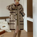 Women's Casual Winter Cardigan Jacket with Hood Long Jacquard Pocket Waffle Knit Sweater Cis Brand with Front Logo Stripe Design