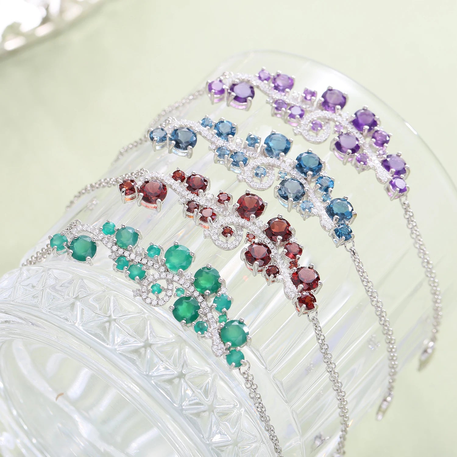 C4795 Competitive Pricing Jewelry Round Natural Gemstone Chunky 925 Sterling Silver Western Bracelet With Cubic Zirconia