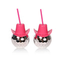 Pink Cowboy Hat Silver Disco Ball Cup Novelty 20oz Drinking Ball Tumbler With Straw for Parties and Weddings