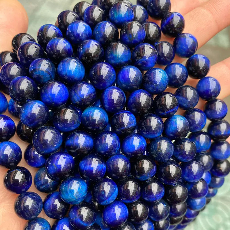 Wholesale Natural Blue Tiger Eye Stone Beads Round Loose Gemstone Beads Diy Men Bracelet Ring for Jewelry Making