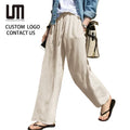 2025 Women's Cotton High Waist Casual Trousers Elastic Waist Wide Leg Pants for Streetwear & Office-for Spring/Autumn