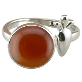 Customized Red Carnelian Stones Finger Rings Natural Healing Round Agate Jade Gemstone Ring With Sliver Carrot
