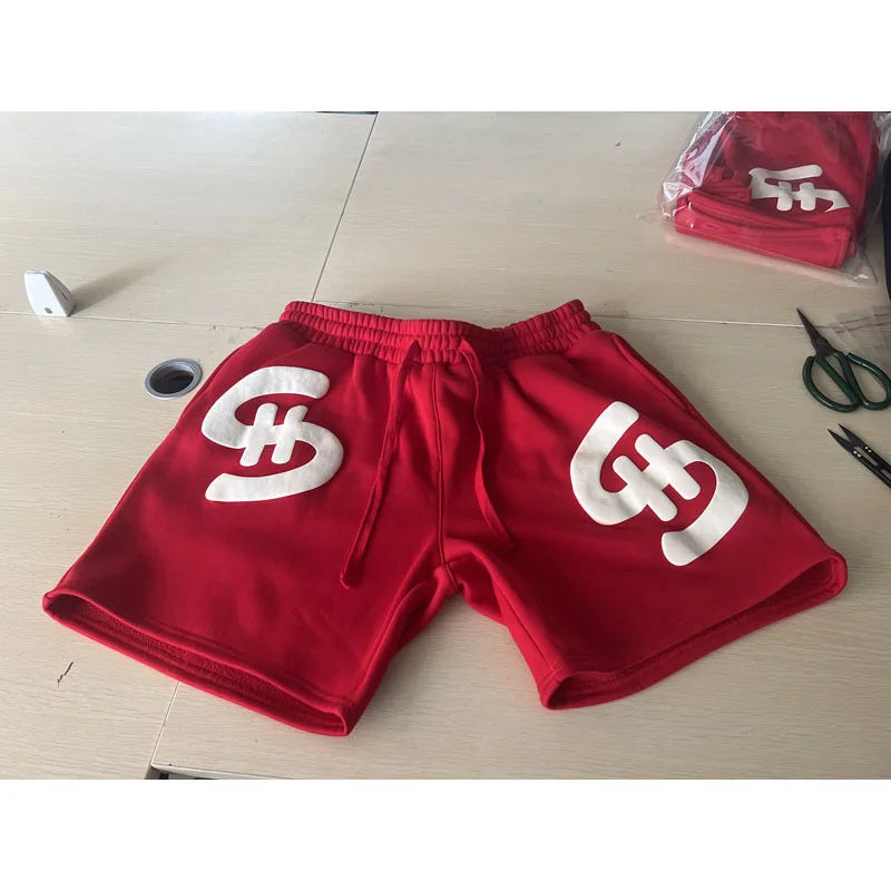 KY Custom Puff Print String Shorts Men's Wear Wholesale Thick Cotton Shorts