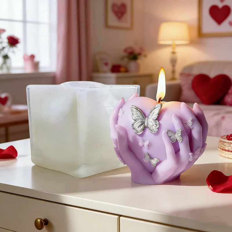 New butterfly Heart Scented Candle Silicone Mold DIY Valentine's Day Heart-shaped Gypsum Decorative Piece Silicone Mold