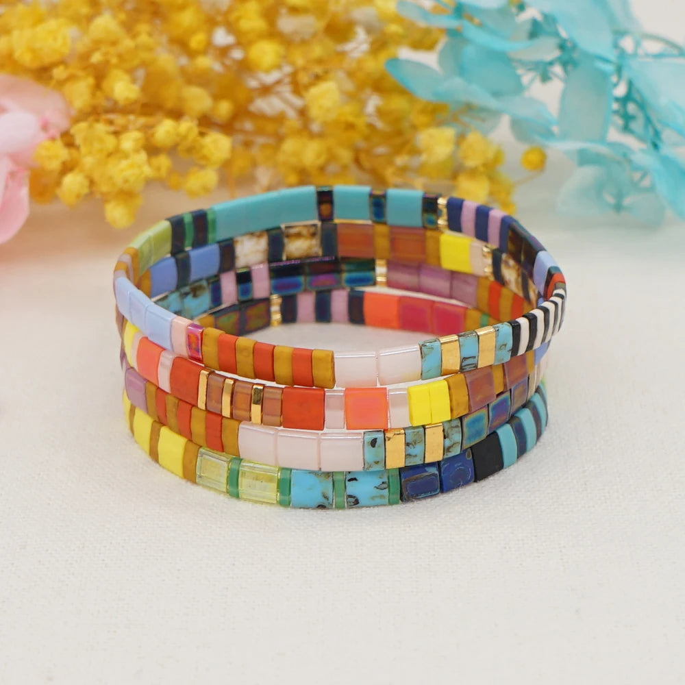 Go2Boho High Quality Handmade Fine Fashion Jewelry Colorful Beaded Bracelets for Women Featuring Miyuki Tila Beads Bangles