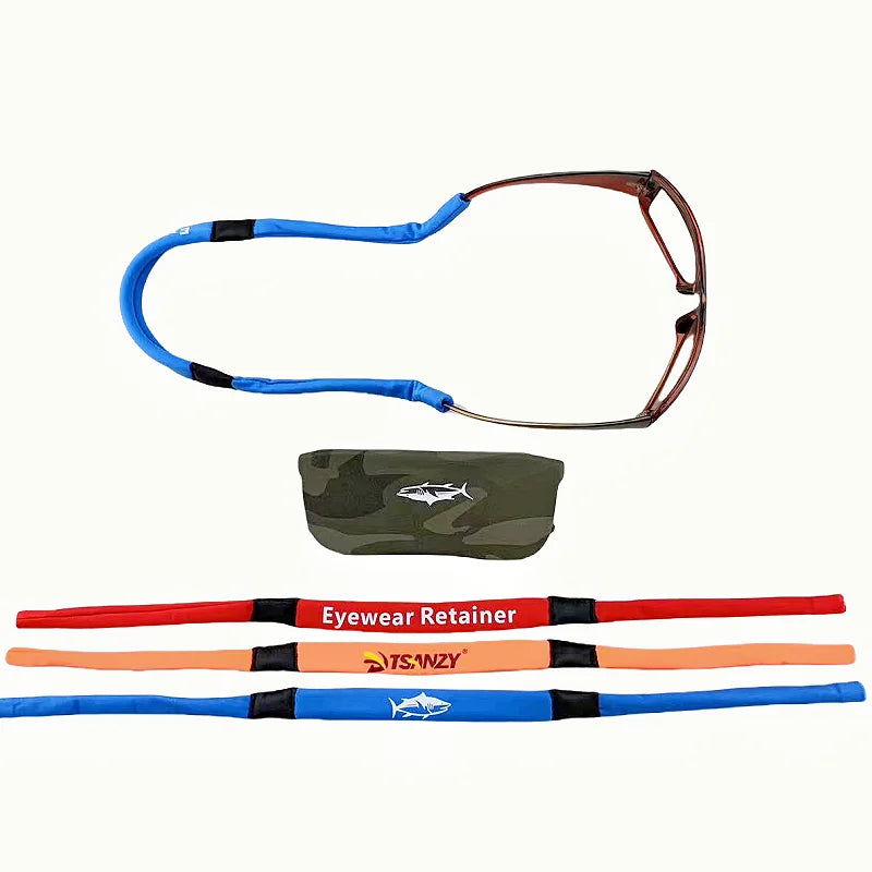 Sports Outdoor Sunglasses Strap & Case Multi Use Eyewear Retainer Universal Fit 3 in 1 Hides Glasses Cord