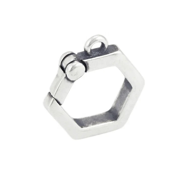 Dainty Durable Frame Hexagon Shape Pendant Lock 925 Sterling Silver Honeycomb Charm Holder Lobster Clasp for Necklace