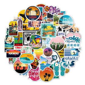 Custom Brand Logo Tropical Luau Travel Stickers Traditional Hawaiian Hawaii Sand Beach for Home Decoration