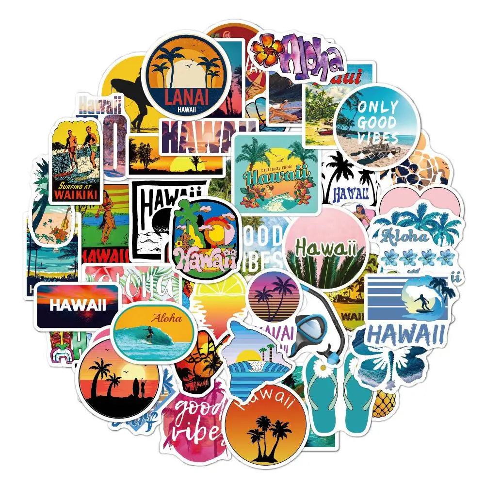 Custom Brand Logo Tropical Luau Travel Stickers Traditional Hawaiian Hawaii Sand Beach for Home Decoration