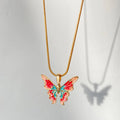 Fashion Personality Colorful Crystal Alloy Drip Oil Enamel Butterfly Pendent Necklace for Women 2023 Hot Sale