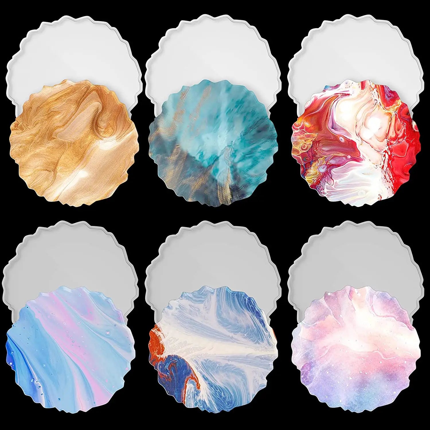 6 Pcs Resin Silicone Coaster Molds for Casting Epoxy Resin Agate Geode Coasters Crystal DIY Coasters Making