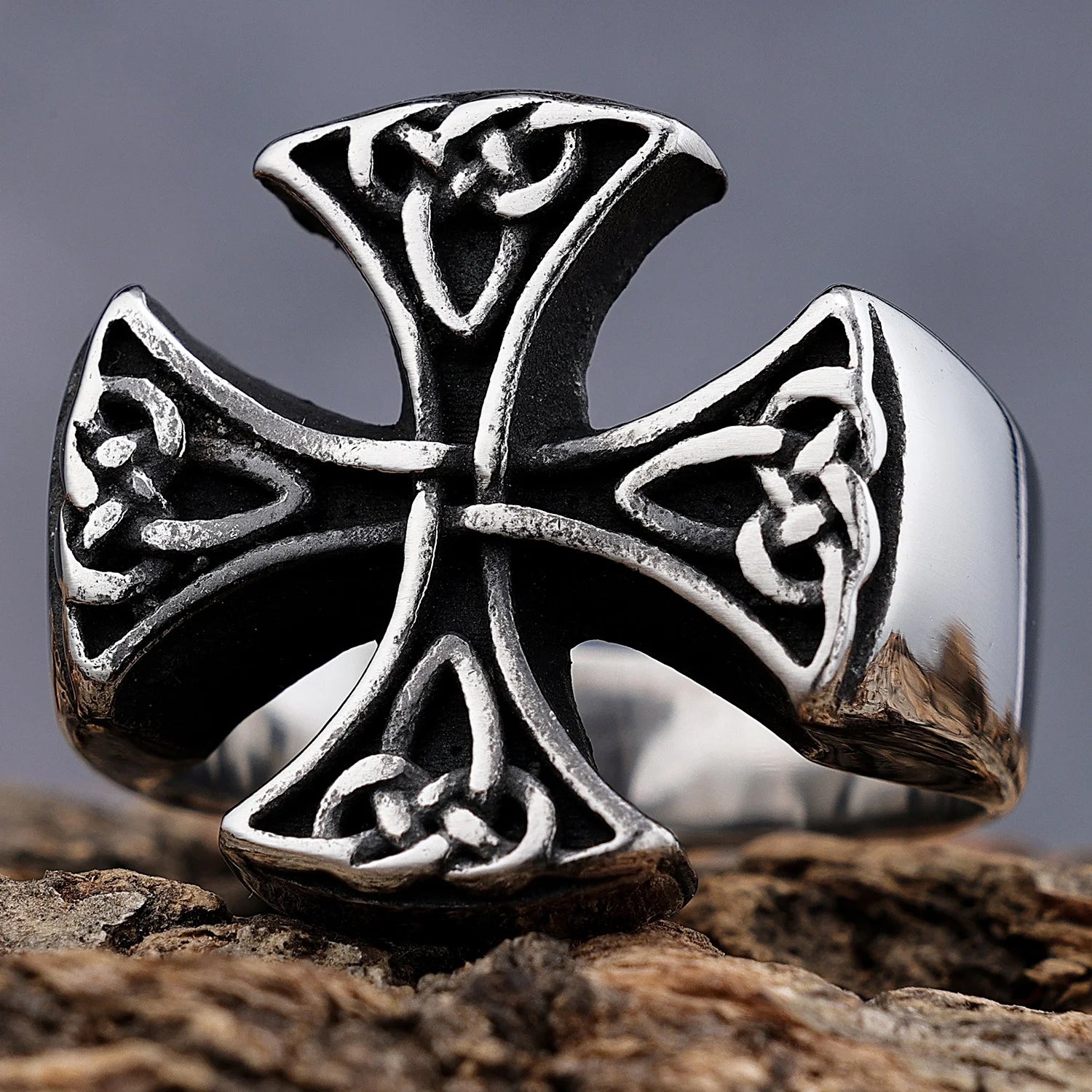 Unisex Hiphop Nordic Viking Series Stainless Steel Irish Celtic Triangle Knots for Men Women Size 7-13
