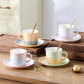 Hot Selling Nordic Colorful Pearl Ceramic Coffee Mug and Saucer with Spoon Suitable for Light Luxury Afternoon Tea Restaurants