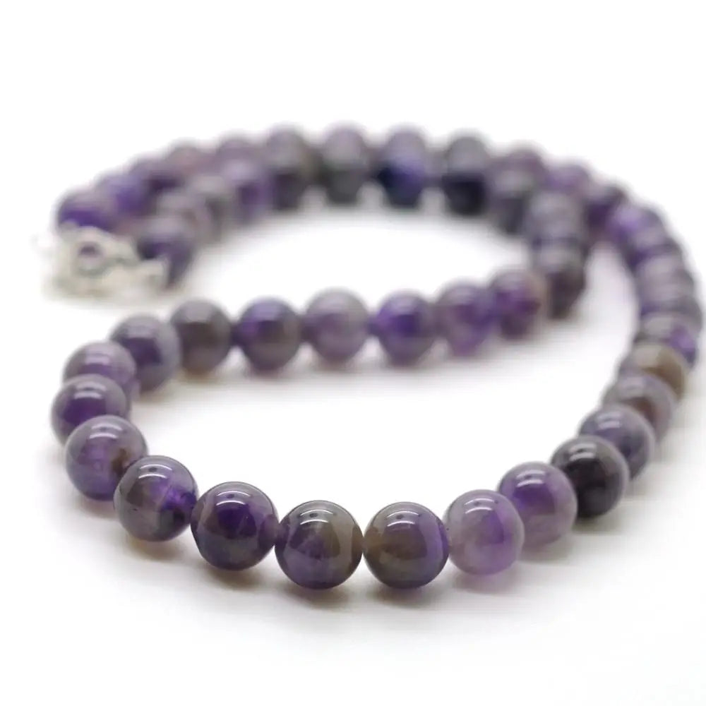 8MM Handmade Fashion Simple Gemstone Stone Round Beads Necklace 7 Chakra Healing Crystal Stretch Necklace for Women 18inch
