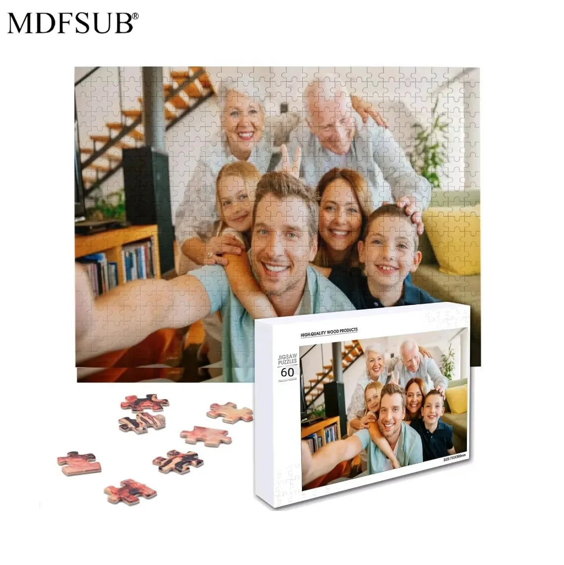 MDFSUB High Quality 60-Piece Eco-Friendly Wooden Sublimation Jigsaw Puzzle Custom 3mm Thick Home Decor Business Gift