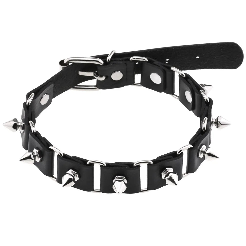 Punk Gothic Temperament Necklace Chain Neckband Personality Trend Chain Nail Rivet Necklace PU Leather Adjustable Choker Collar