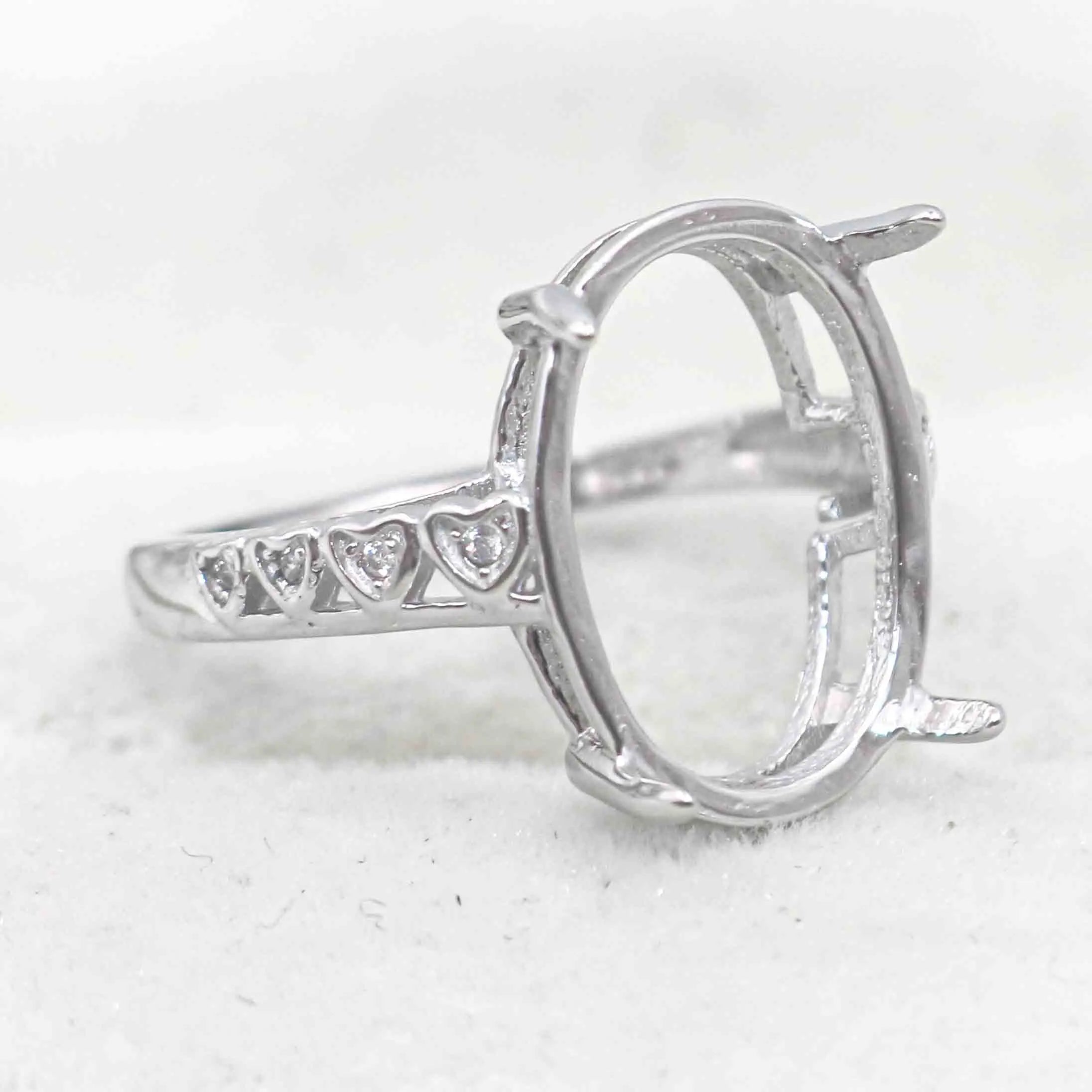 Sterling Silver 12*16mm Semi Mount Ring Empty Frame Blank Support Claws Setting S925 Base Holder Without Center Stone for Inlay
