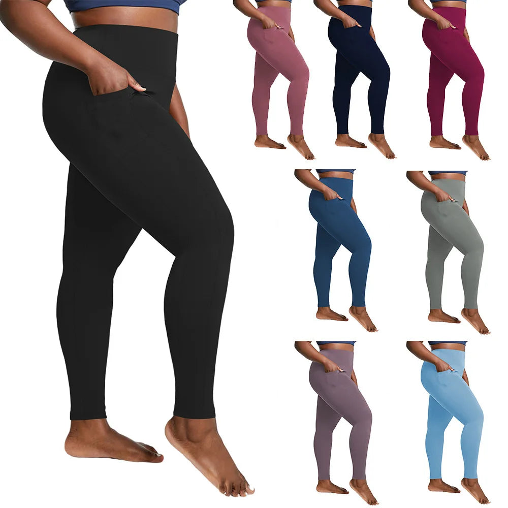 Custom Logo High Waist Leggings Super Soft Tight Pant Plus Size Solid Color Leggings XL-5XL With Pockets