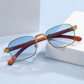 2023 New Fashion Wholesale Luxury Brand Wood Grain Frame Small Rimless Rectangle Women Sunglasses UV400 Protection Custom Logo