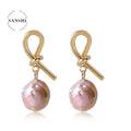 New Design Freshwater Round AAAA Grade White Pearl Gold Plated Drop Earrings Women's Jewelry Dangle Vintage