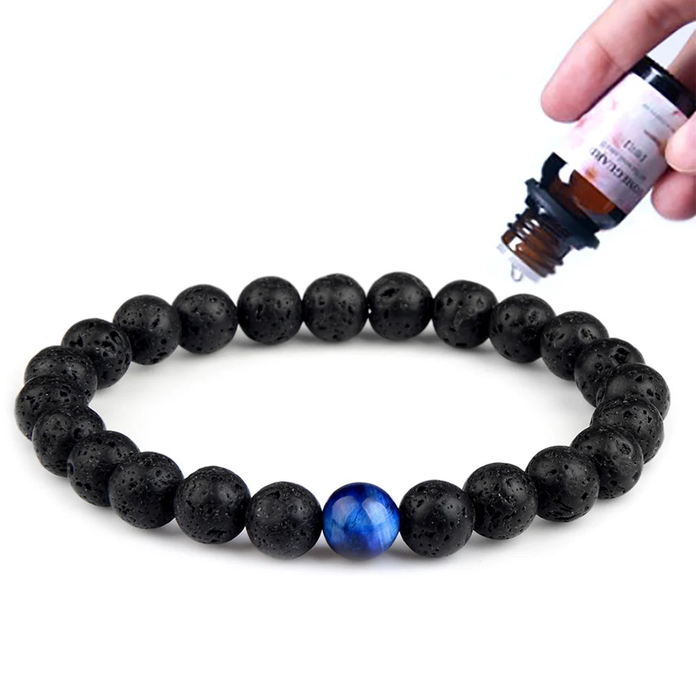 8mm Black Volcanic Lava Stone Beads Colorful Tiger Eye Charm Essential Aromatherapy Oil Diffuser Bracelet MegaBDM