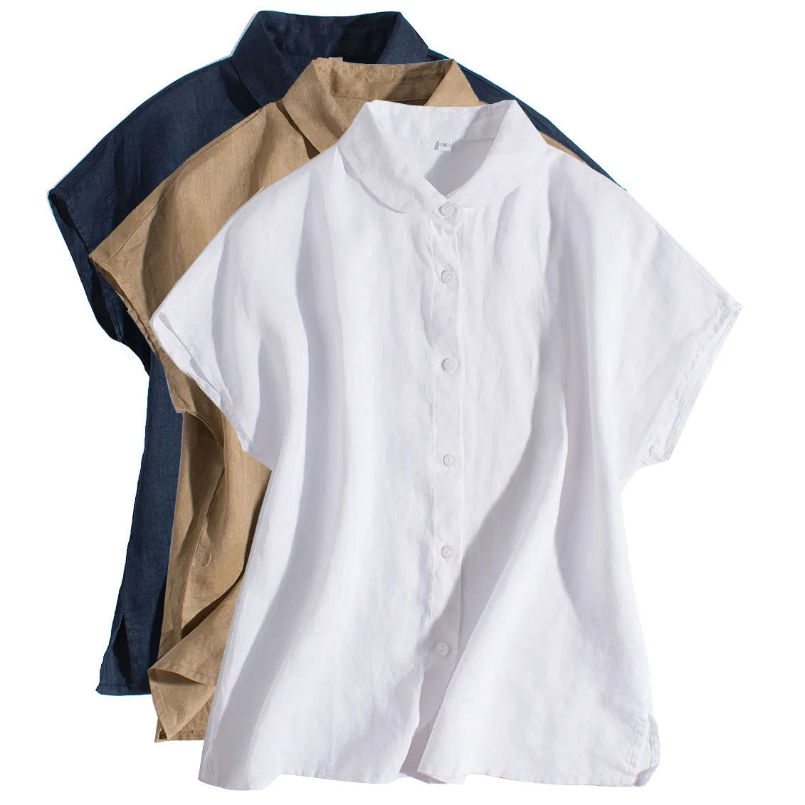 Summer Casual Female Linen Shirt Short Sleeve Good Quality Young Ladies Tops Loose Girls Clothes Blouse for Women's Wear