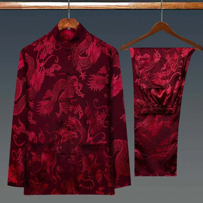 Traditional Chinese Men's Shirt for Chinese New Year Stand Collar Kung Fu Clothes Tang Suit Style Hanfu Blouse Ropa De Hombre