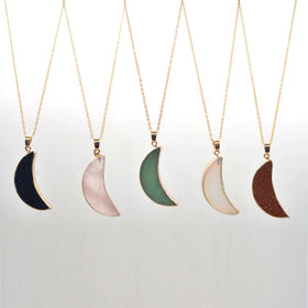 Natural Moon Necklace Gold Plated Natural Gemstones Pendant Crystals and Healing Stones Necklace Hand DIY Jewelry Accessories