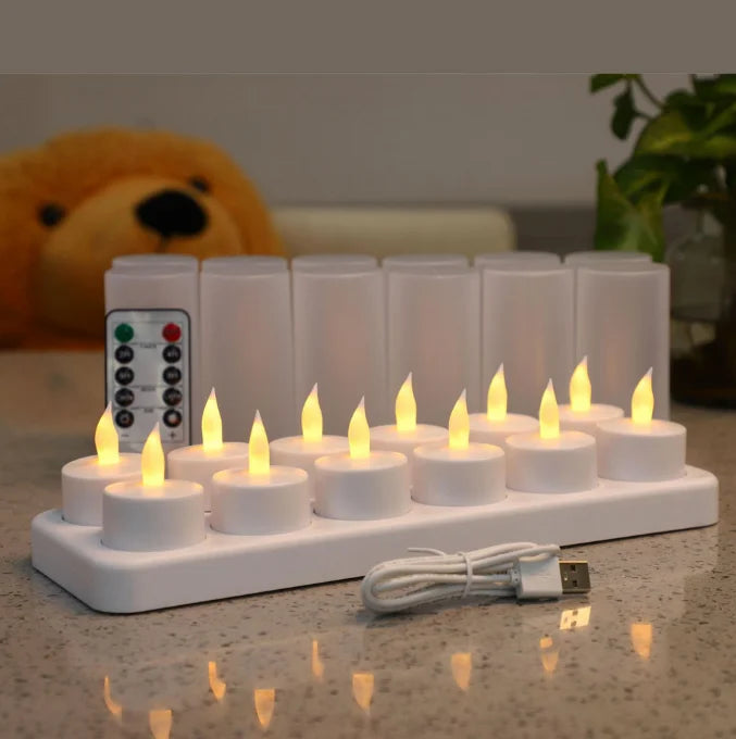 Ultra Long Working Time CE ROHS Certified USB Rechargeable LED Flameless Tealight Candles 8 Fickering Remote Control Set Home