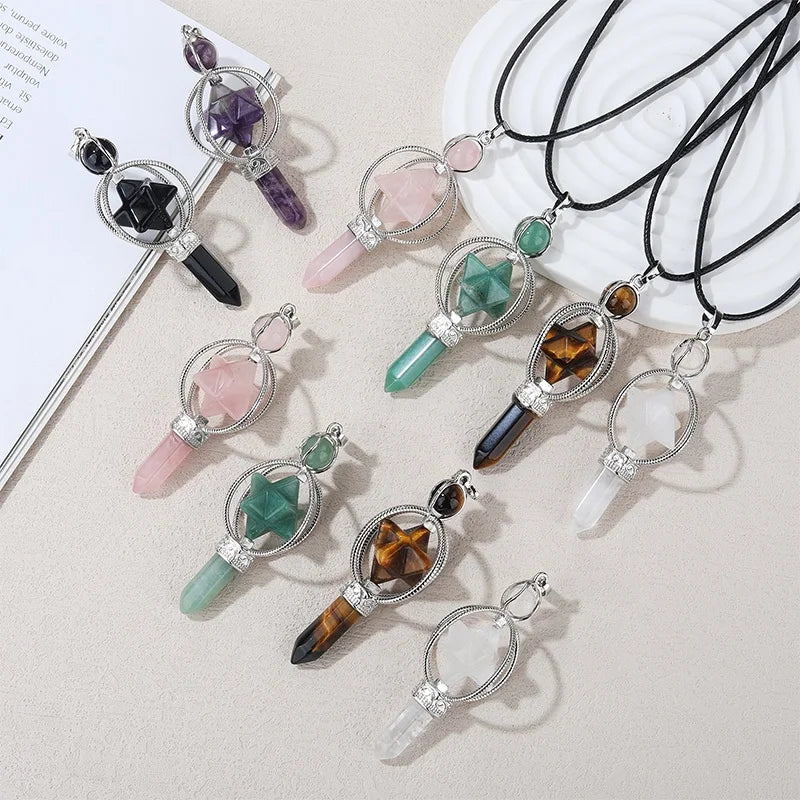 Wholesale Natural Stone Aura Energy Hexagram Crystal Pendant for Men Women Jewelry Decoration