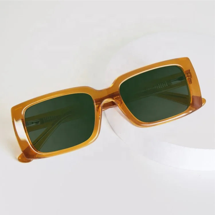 Minimalist Acetate Orange Clear Square Rectangle Frame Sunglasses CE Cat.3 UV400 Tac Lenses Sun Glasses Manufacture Polarized