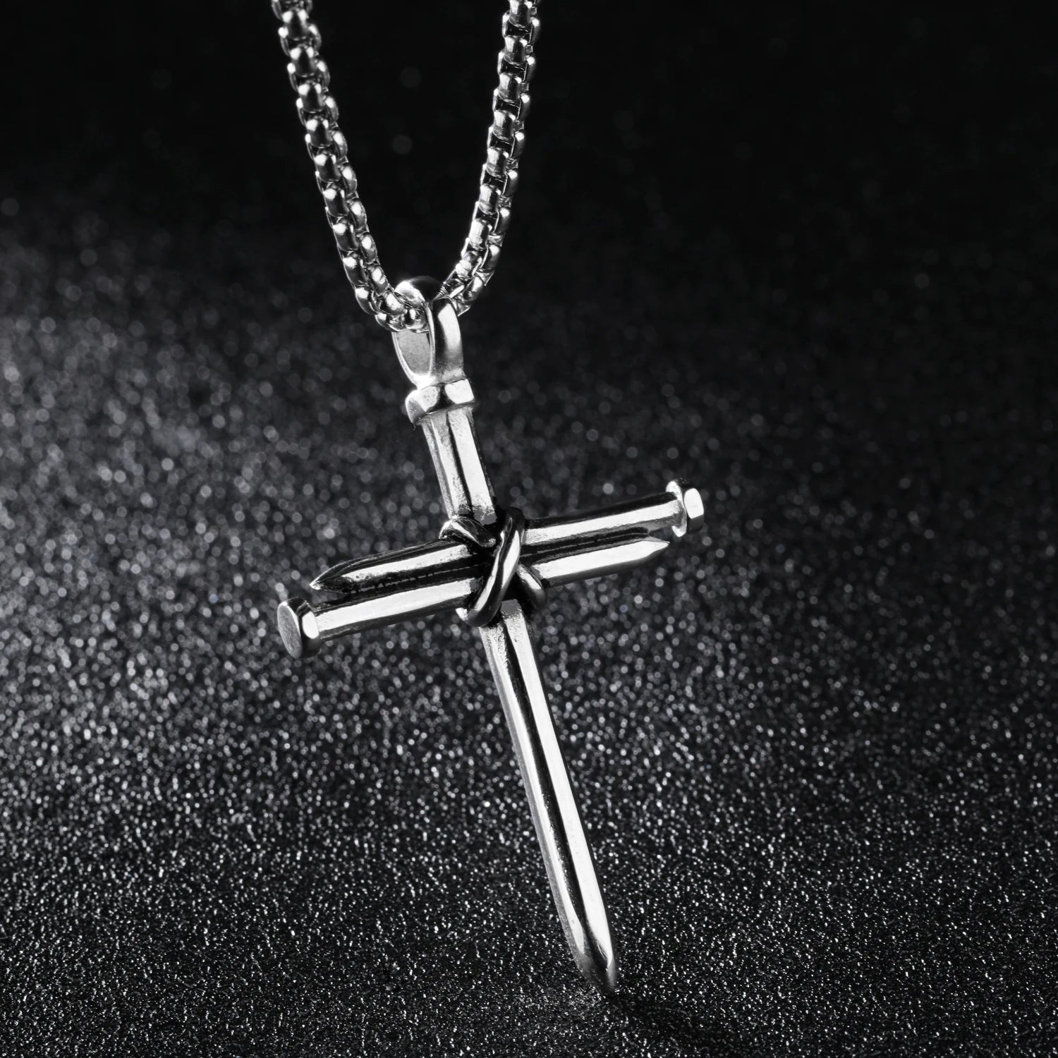 European and American Hip Hop Stainless Steel Nail Cross Necklace Personality Retro Stainless Steel Pendant Jewelry Necklace