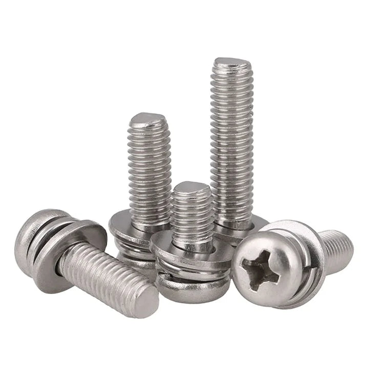 Custom Nickel Combination Screws Stainless Steel 304 with Flat and Lock Washers Oval Head Style Metric Measurement System