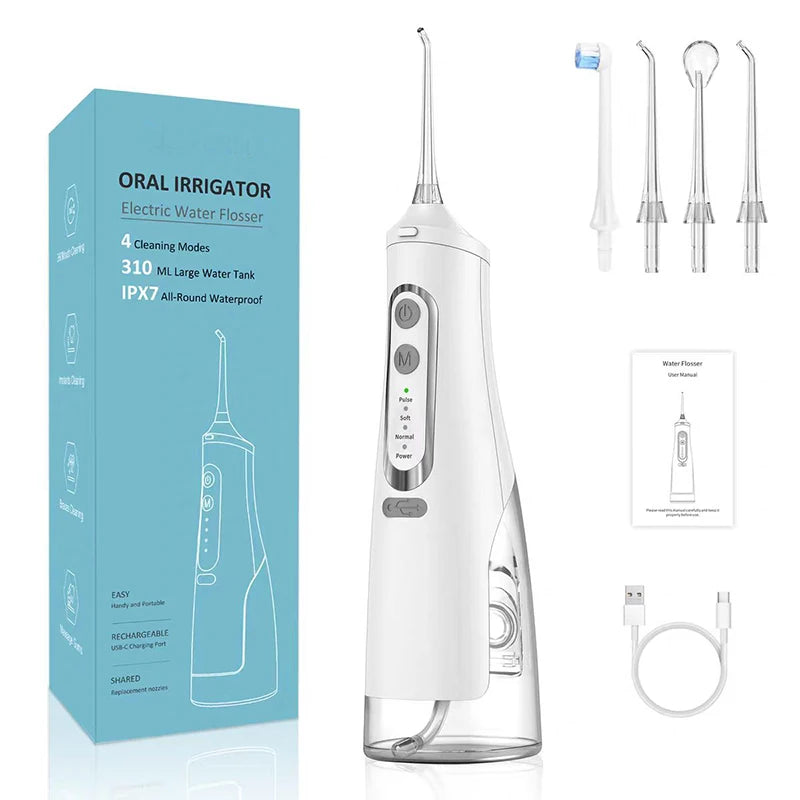 New Design Adult Electric Water Flosser Oral Irrigator 4 Working Modes IPX7 Waterproof 40-120PSI Pressure 310ml Water Tank