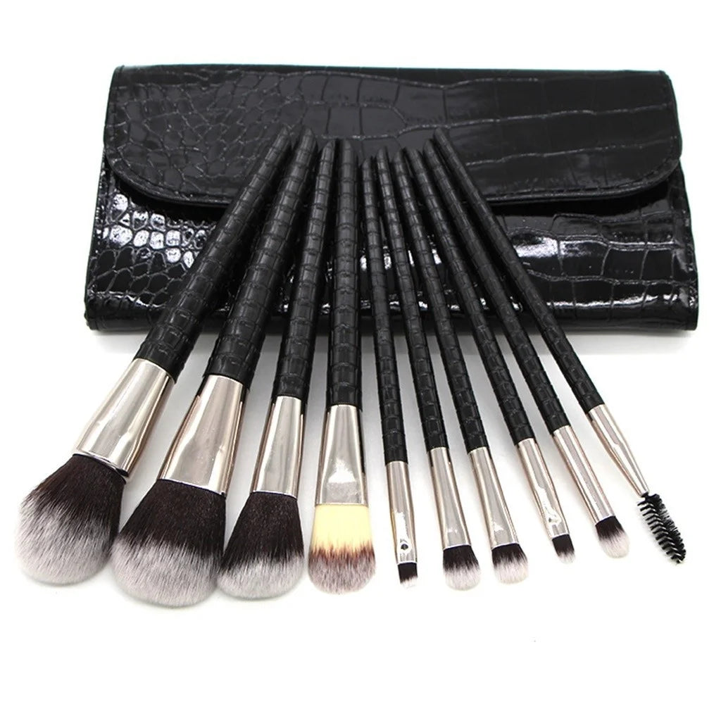 Custom Logo Crocodile Grain Makeup Brushes Set Foundation Blush Contour Powder Liquid Cream Face Eyeshadow Brushes Kit