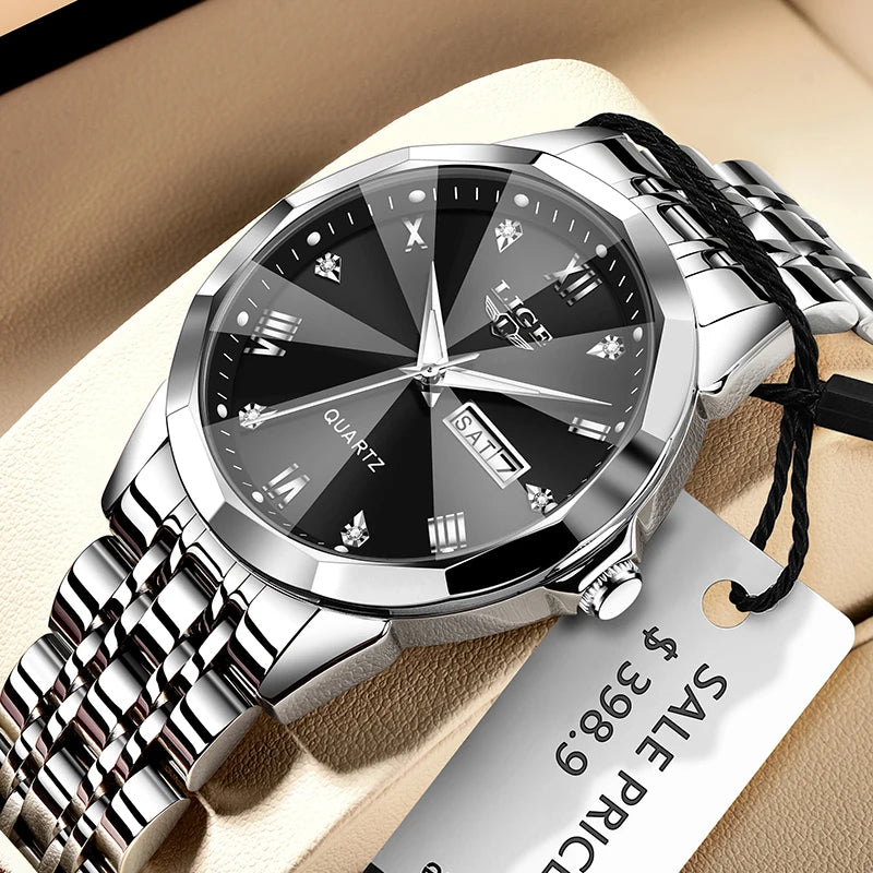 LIGE LG89109 Fashion Quartz Woman Watch Elegant Waterproof Date  Watch for Men Luminous Week Lady Clock Stainless Steel Watches