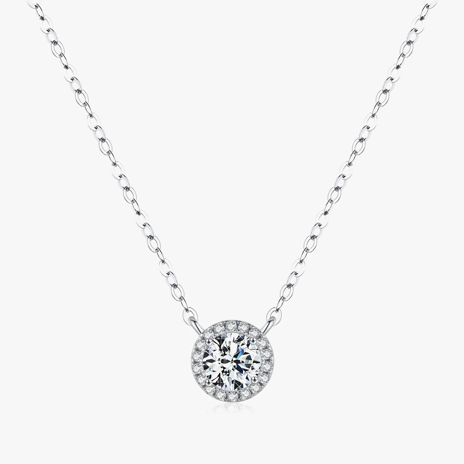 0.8 Carat D Color Classic Halo Moissanite Pendant Necklace 925 Sterling Silver Lab Diamond Wedding Jewelry for Women