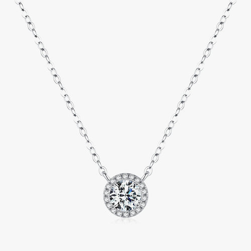 0.8 Carat D Color Classic Halo Moissanite Pendant Necklace 925 Sterling Silver Lab Diamond Wedding Jewelry for Women