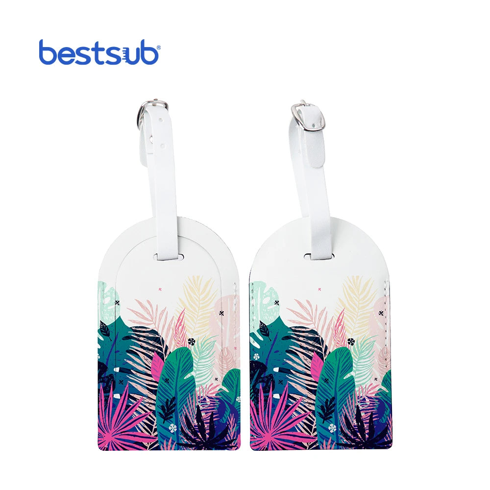 PUXLP05GWH Sublimation Blank White Double Side  Arcuation Shape Customized Business Card Travel Bags PU Leather Luggage Tags