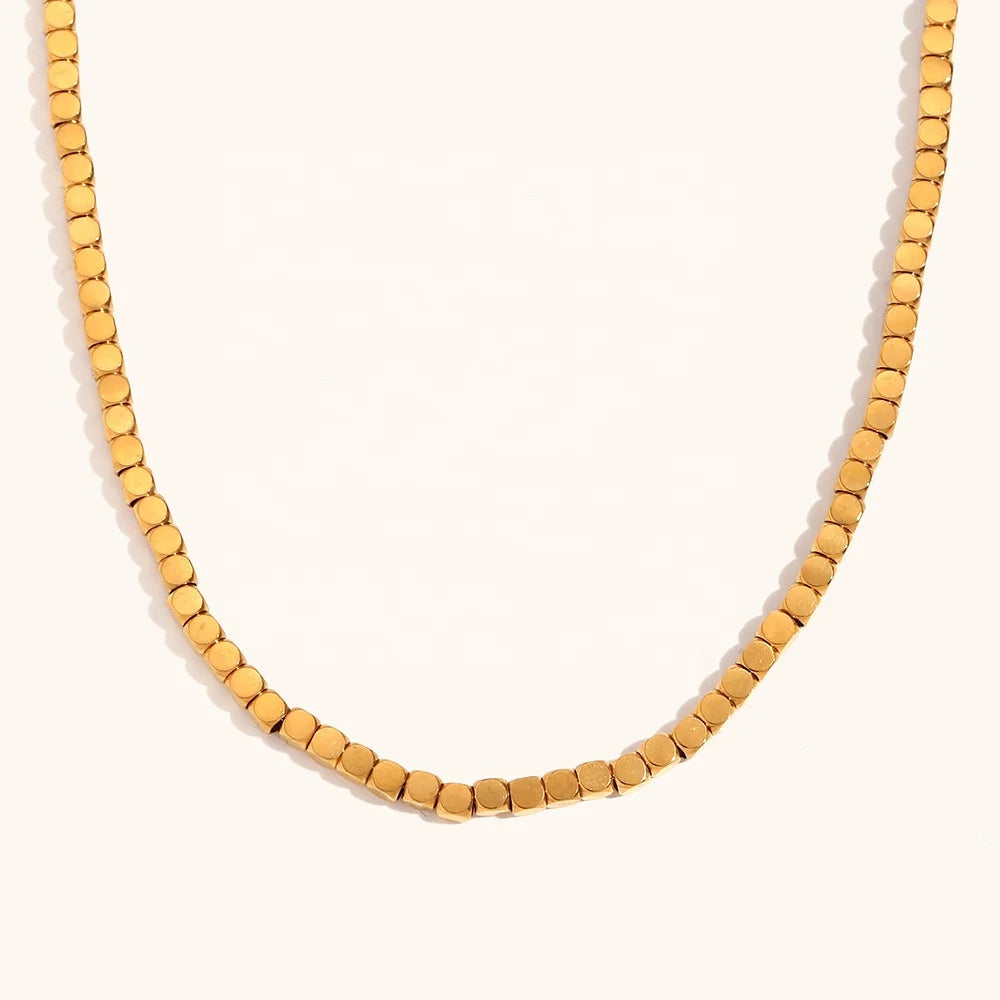 Dingran Wholesale Women Jewelry Waterproof 18K Gold Plated Stainless Steel Beaded Necklaces
