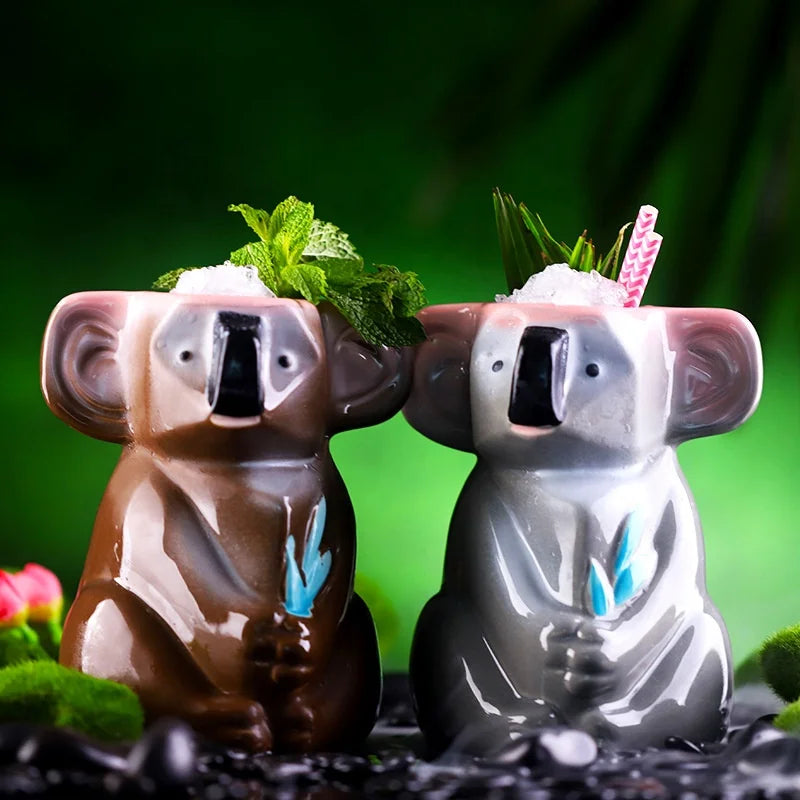 Brown Grey Color 3D Koala Shape Ceramic Cup Cute Animal Shaped Personalized Tiki Ceramic Mug for Bar Restaurant