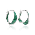 WMEB186 Ribbed Round Hoop Earrings Green Enamel Glaze Platinum Plated S925 Sterling Silver Earring Enamel Twisted Hoops