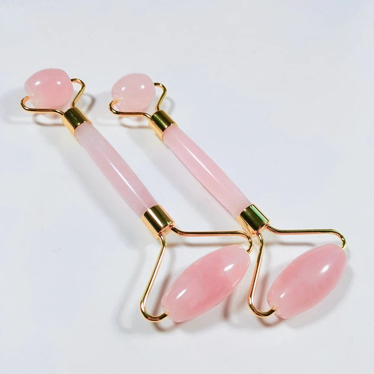 Diy Natural Rose Quartz Jade Roller Set Prive Label Slimming Massage Rose Quartz Gua Sha Stone Set with Box for Anti Aging