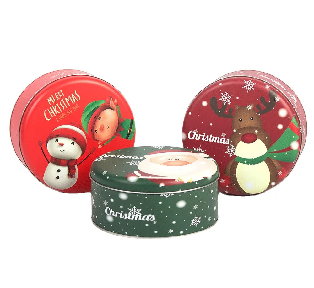 Custom Logo Printed Chocolate Packaging Cans Gift Metal Empty Round Christmas Cookie Tin Box