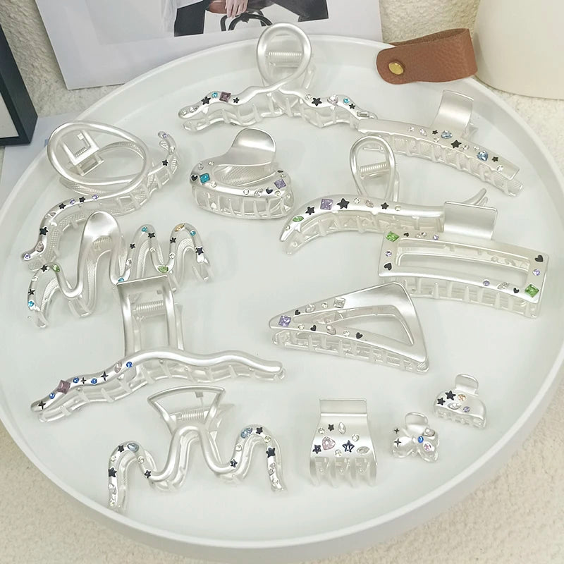 Jinhe Most Popular Alloy Hair Claw High Quality Shiny Crystal Metal Hair Grab Clip Large Women Metal Hair Claw Clips