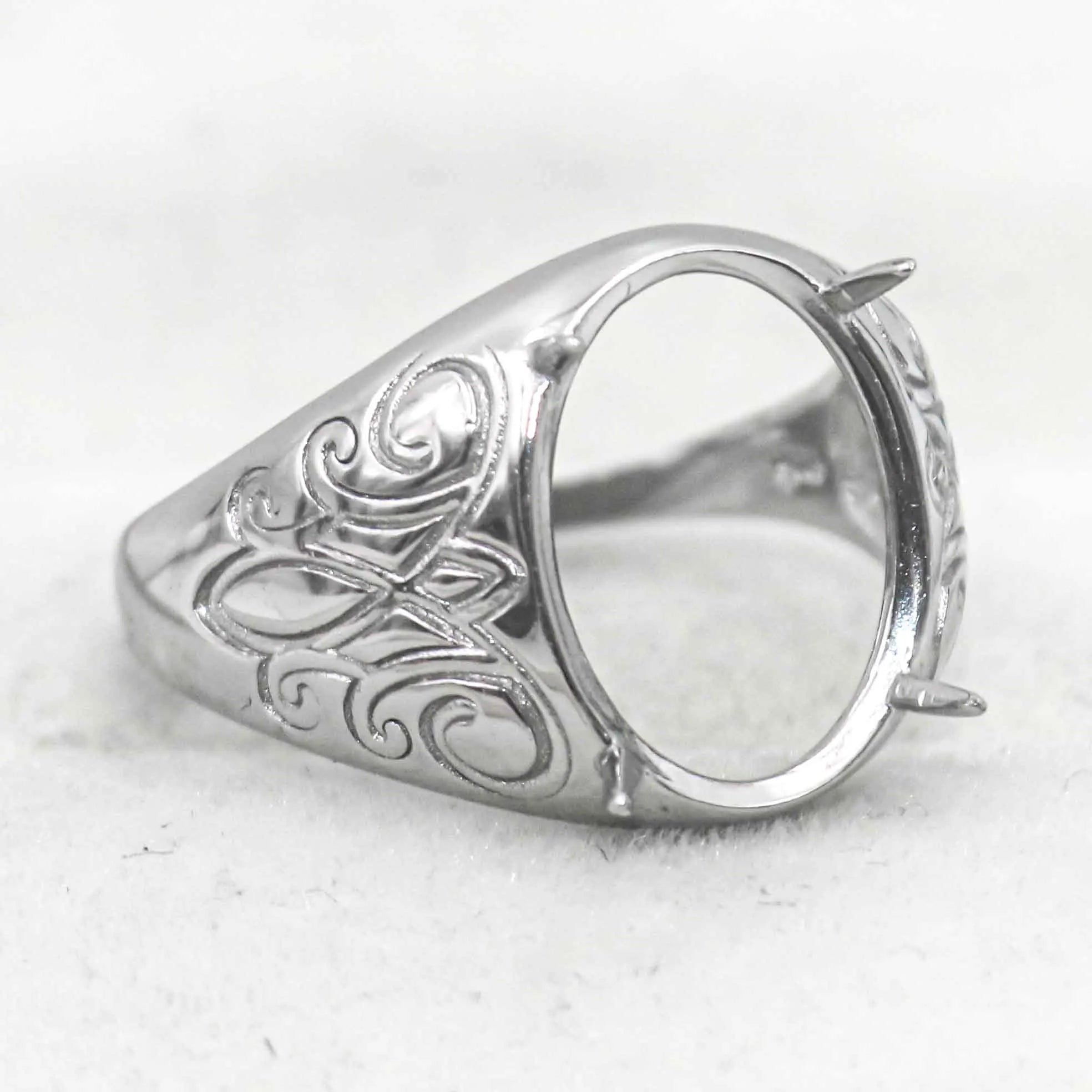 Sterling Silver 12*16mm Semi Mount Men's Ring Frame Empty Blank Claw Setting S925 Base Holder Without Center Stone for DIY Inlay