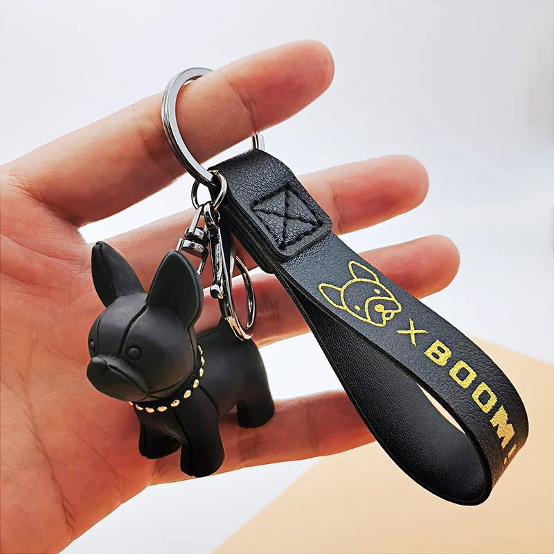 Cartoon Resin Puppy Keychain with Rope Dog Keyring