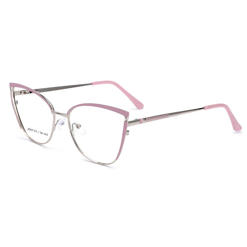 WXCXX-2007 New Factory Metal Cat Eye Full Rim Solid Optical Frame for All Face Gray Myopia Eyeglasses with Spring Temple